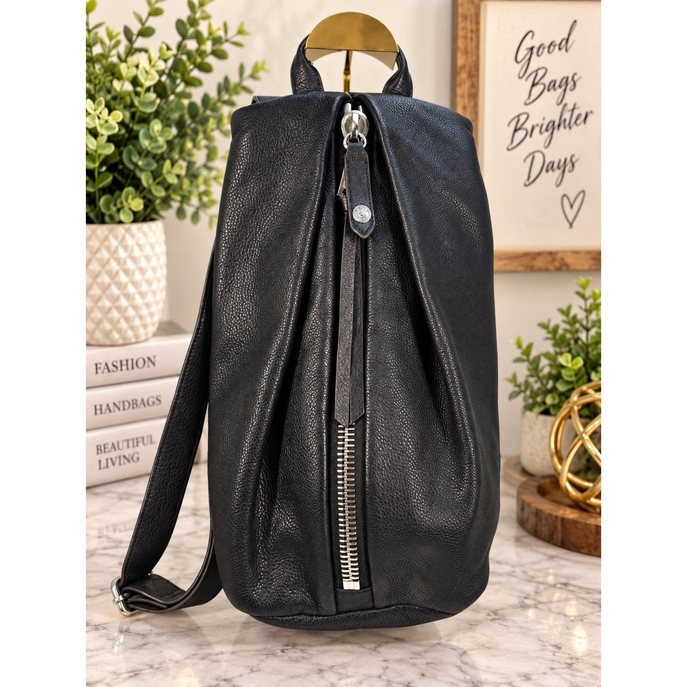 Aimee Kestenberg Tamitha Black Pebbled Leather Backpack Vertical Zip Bag